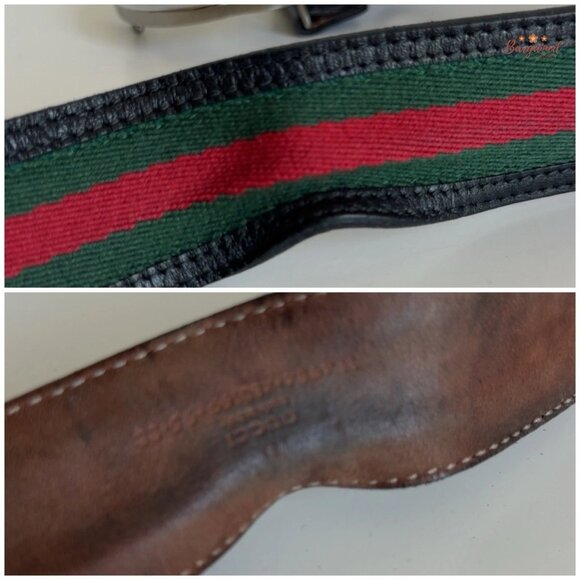 Authentic Gucci Web Green/Red Canvas Silver Interlocking G Buckle Belt 95/38 - Picture 12 of 14